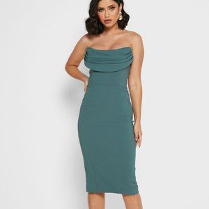 Lavish Alice Cowl Front Bandeau Midi Pencil Dress - Size 6